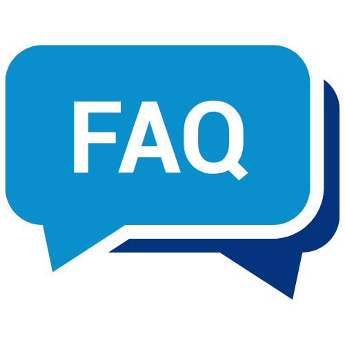 blue icon that says faq